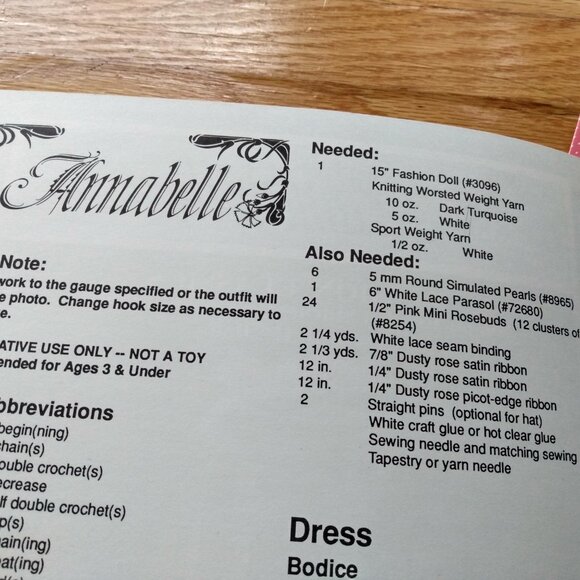 Vintage 15" Doll Dress Crochet Patterns Lot of 3 Wedding Historical Grandmacore - Picture 6 of 9